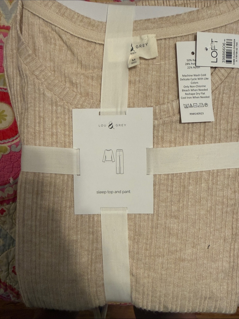Lou & Grey Ribbed Sleep Top & Pant Set - Beige